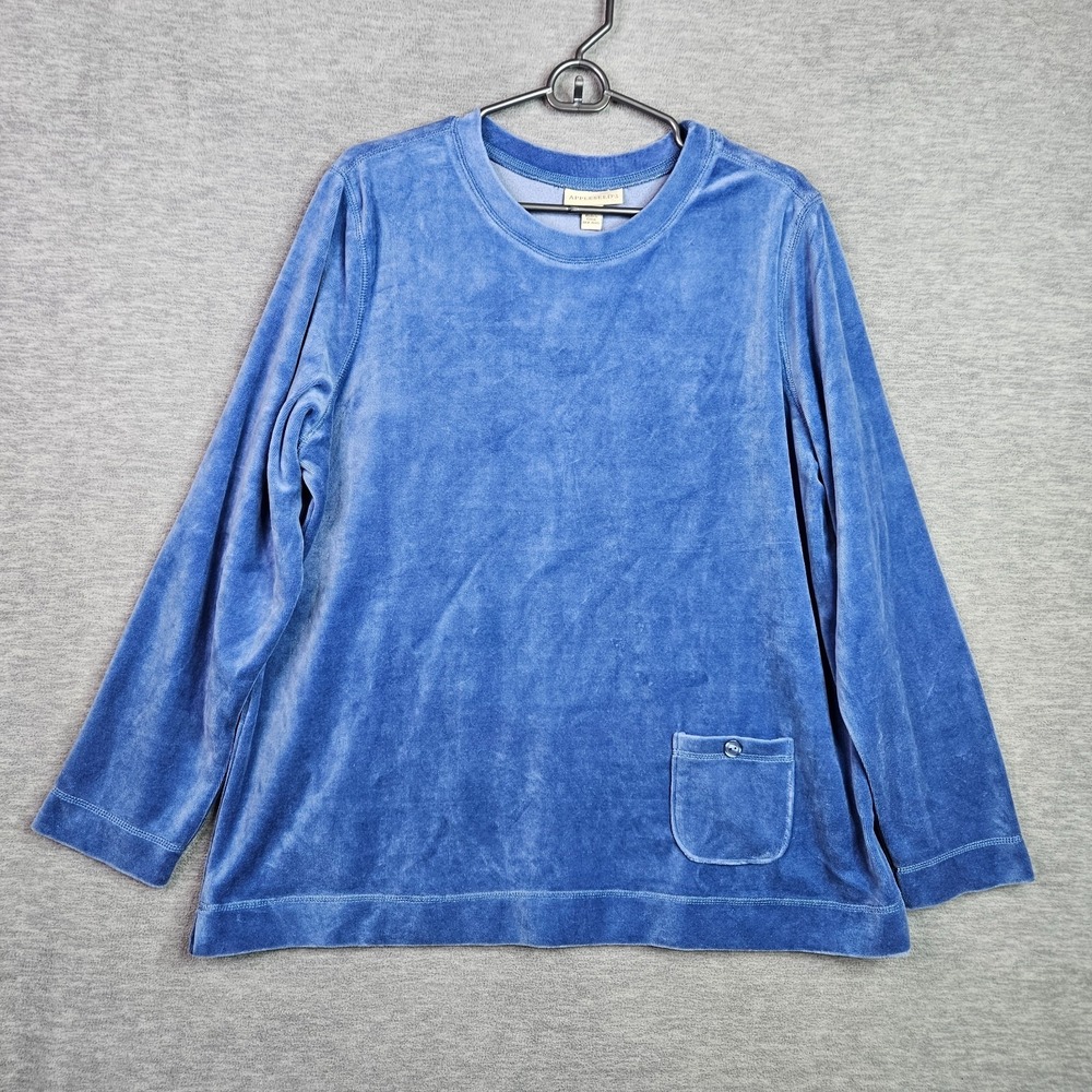 Appleseed's Women Top XL Periwinkle Blue Velour Long Sleeve Soft Sweatshirt